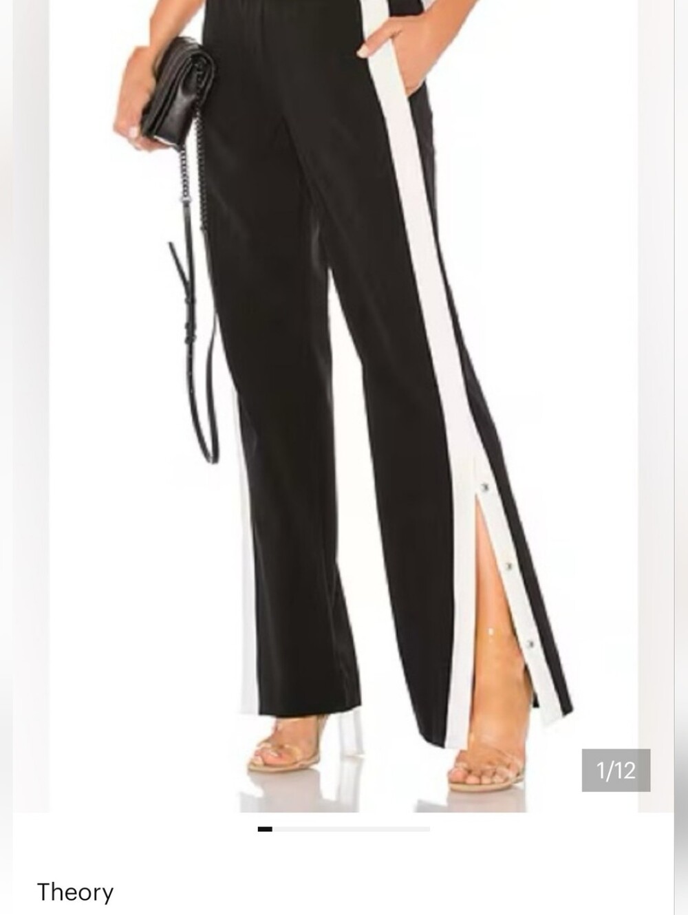Theory Berry Wide-Leg Snap Perform Pants with Magenta Stripe (Rare)
